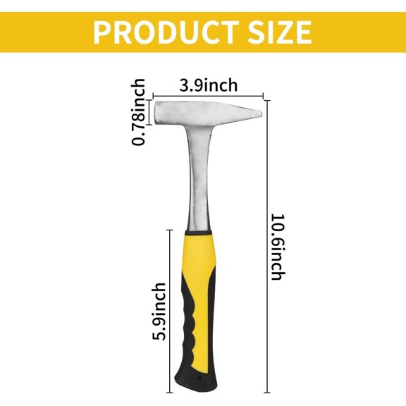 PYYNA-Sheet Metal Hammer 11oz Tinsmith hammer with Integral Forging for HVAC, Pipe Work, Sheet Metal, Square/Shaping/Tinning Hammer (300, Yellow)