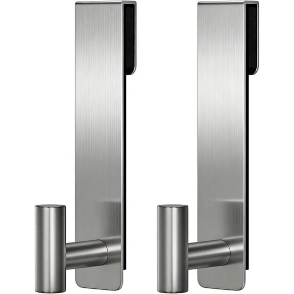PYYNA-Shower Door Hooks, (7.5 Inch) Extended Towel Hooks for Bathroom Frameless Glass Shower Door, Stainless Steel Heavy Duty Hooks (Silver, T Shape-Fits 3/8" Thick Door)