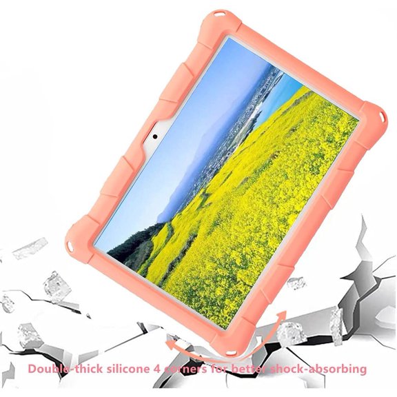 PYYNA-Silicone Tablet Case with 360 Rotating Kickstand Strap/Shoulder Strap/Handle Compatible with Victbing 10, BENEVE 10.1,Dragon Touch Notepad K10/Max10 Pink