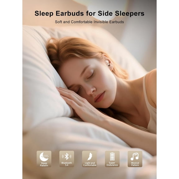 PYYNA-Sleep Headphones,Sleep Earbuds for Side Sleepers,Small Invisible Sleeping Earbuds Comfortable Noise Blocking, Bluetooth 5.4 Wireless Headphones for Sleeping