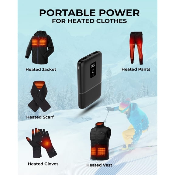 PYYNA-Small 5V 2A Battery Pack for Heated Vest Gilet, USB Battery Pack for Heated Jacket Clothing Scarf 5000mAh Compact Power Bank, Portable Phone Charger for iPhone Google Pixel Smartphone LED Displ
