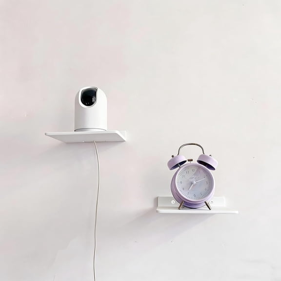 PYYNA-Small Floating Shelf 3mm Thick, 6.5 inch, Wall Shelf, Metal Floating Shelves for Echo, Cameras, Small Speaker, Wall Shelves for Bathroom, Living Room, Bedroom (White 1pcs)