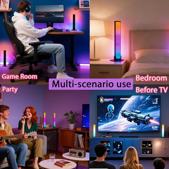 PYYNA-Smart RGB LED Light Bar for TV, Multi-Colored WiFi Light Bars Compatible with Alexa and Google Assistant,Scene and Music Modes Lighting for Gaming, Pictures, PC, Room Decoration 2PACK