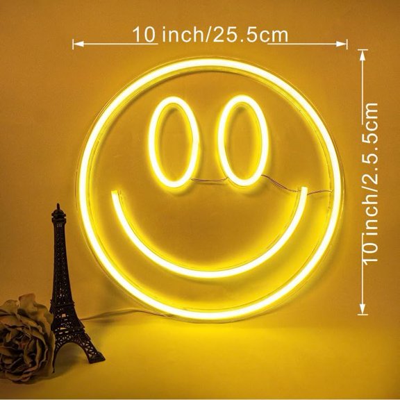 PYYNA-Smile Face LED Neon Sign - 5V Low Voltage USB Plug-in with Switch Control, Transparent Acrylic Backlit Wall Light for Bedroom, Bar, Party Decor Safe & Stylish Neon Art for Teens, Shop Owners