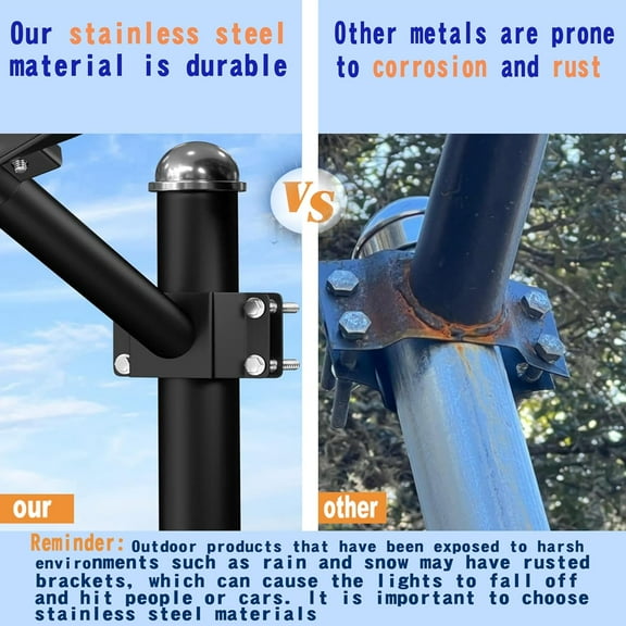 PYYNA-Solar Light Pole - Stainless Steel Solar Street Light Mounting Bracket for Outdoor Light Pole Mount for Barn Lights, Post Trees Black Security Light Mount Extension Arm Pole Kit (2.3IN)