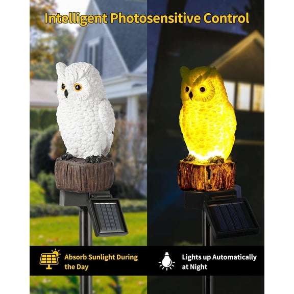 PYYNA-Solar Owl Garden Stake Lights, Realistic Resin Owl Outdoor Decor with Warm Glow, Waterproof Solar Yard Pathway Lawn Decoration Auto On/Off (1-Pack, Owl)