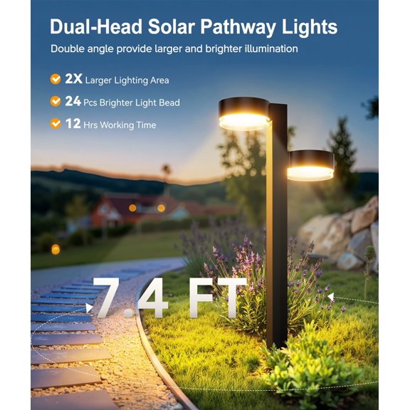 PYYNA-Solar Pathway Lights Outdoor Waterproof, 2 Pack Dual-Head Solar Lights Outdoor, 2X Brighter 24 LED Outdoor Solar Garden Light for Yard Path Walkway Driveway Solar Powered Landscape Lighting