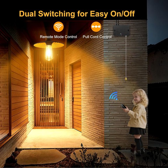 PYYNA-Solar Pendant Light Outdoor, Solar Chicken Coop Light IP65 Waterproof Metal Chandelier Built-in 5200mAh Battery with Pull Cord & Remote Control, for Porch, Shed, Gazebo & Barn