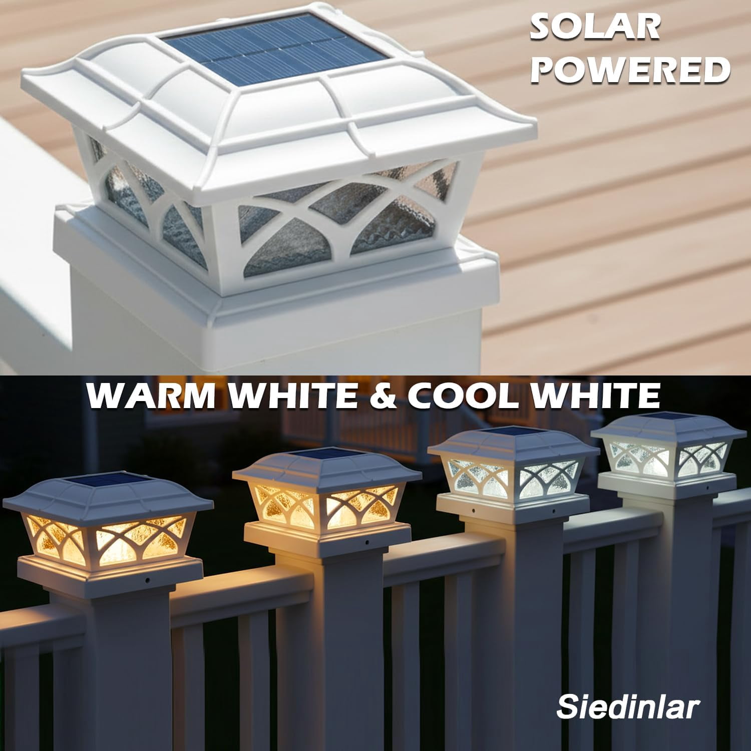 Majestic 5x5 White Vinyl LED Solar Post Cap – 2-Pack, Outdoor Water-Resistant