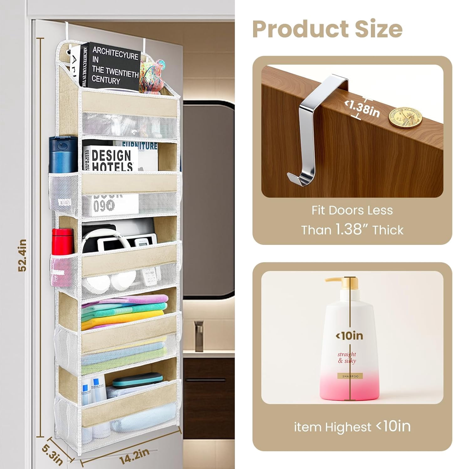 Door Storage Racks PYYNA-Space Saving Over The Door Organizer,5 Shelves & 8 Side Pockets ...
