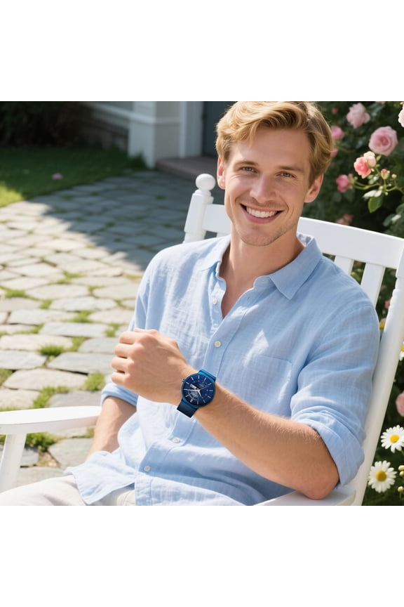 -Stainless Steel Watches for Men Waterproof Wrist Analog Dress Vintage Work Casual 3ATM Water Resistant Quartz with Date Display Mesh Strap Thin Minimalist Analog Design Mens Watch