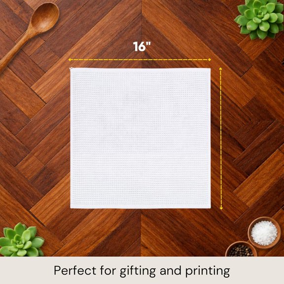 PYYNA-Sublimation Blanks Towels 16x16 - Premium Waffle Weave Microfiber Towels for Kitchen - Polyester Blanks for Kitchen or Craft Use - 6 Pack