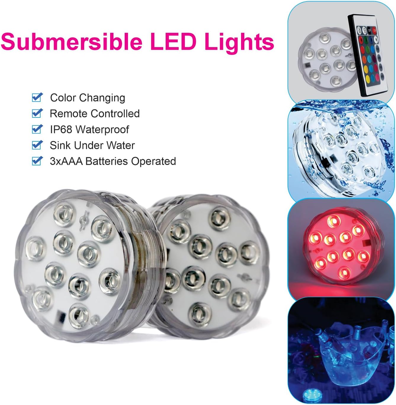 PYYNA-Submersible LED Lights with Remote, Color Changing Battery ...