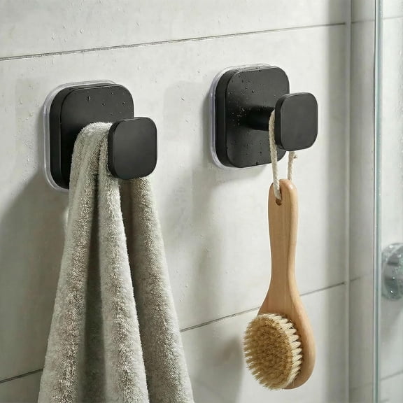 PYYNA-Suction Cup Hooks for Inside Shower,Heavy Duty Reusable No-Drill Hooks for Bathroom Wall,Glass,Windows,Tile-for Hanging Towels,Robes,Loofah - Wreath Hangers for Front Door,4packs (Black)