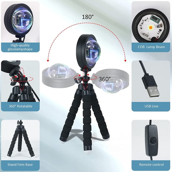 PYYNA-Sunset Lamp Projection Rotation LED Romantic Modern Floor Stand Night Light with USB for Living Room Bedroom Aesthetic Decor Christmas Party Gifts Idea for Girls Women (16 Colors)