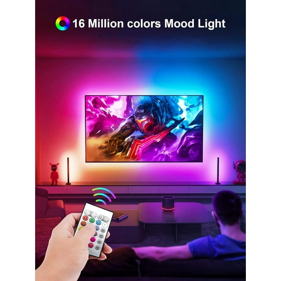 PYYNA-TV LED Backlight, 23ft LED Lights for 70-100 Inch TVs, RGB TV Backlight Behind with Remote, Music Sync Bluetooth APP Control Strip Lights USB Powered for Bedroom, Gaming Room, Home Dcor