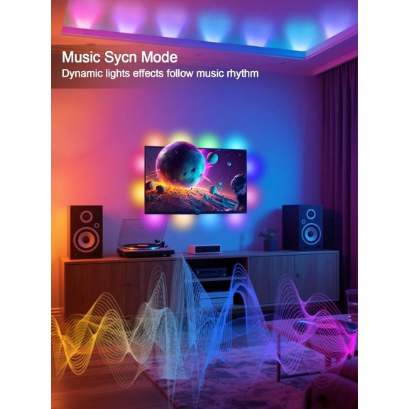 PYYNA-TV LED Lights, 9.8ft LED Strip Lights for 35-55 Inch TV Behind Lighting, RGB Color Changing TV Backlight with APP & Remote Control, Music Sync USB LED Light for Bedroom Gaming Room Decor