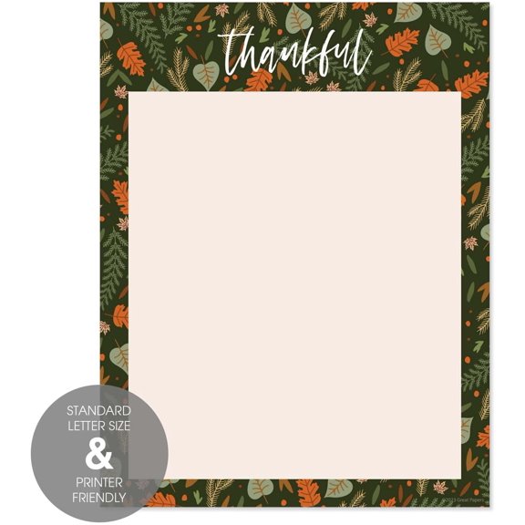 PYYNA-Thanksgiving Holiday Letterhead / 50 Sheets / 8.5" x 11" Festive Thankful Autumn Paper/Decorative Fall Leaves Stationery Letterhead