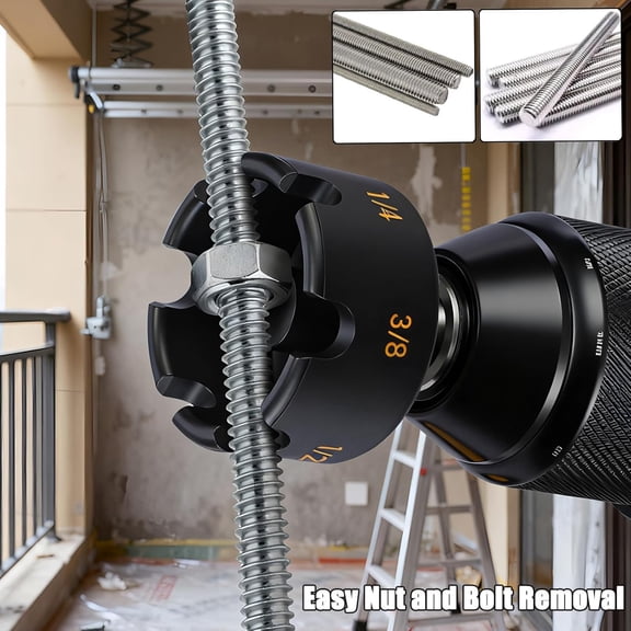 PYYNA-Threaded Rod Nut Runner for Fast Nut and Bolt Removal, Nut Zipper Drill Attachment for Impact Drill for 1/4", 3/8", 1/2" Threaded Rods, Nut Spinning Drill Kit, Nut Remover Bolt Extractor Tool