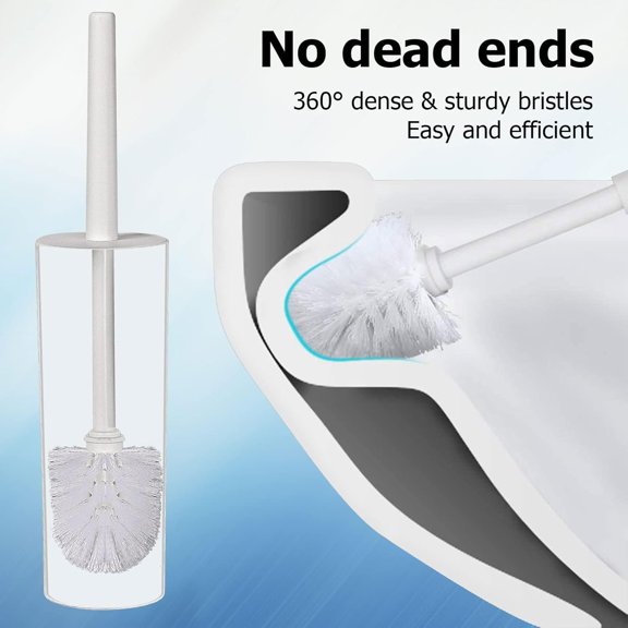 PYYNA-Toilet Brush,1 Pack Compact Toilet Brush & Holder Set,Plastic Round Barrel Loo Brush with 1 Replacement Toilet Brush Head,Durable for Bathroom Toilet,White
