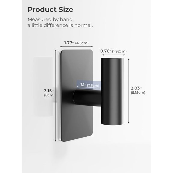 PYYNA-Towel Hooks for Bathrooms 4 Pack, Matte Black Finish, T-Shaped Stainless Steel Adhesive Wall Hooks for Robes & Towels in Kitchen, Shower, or Closet