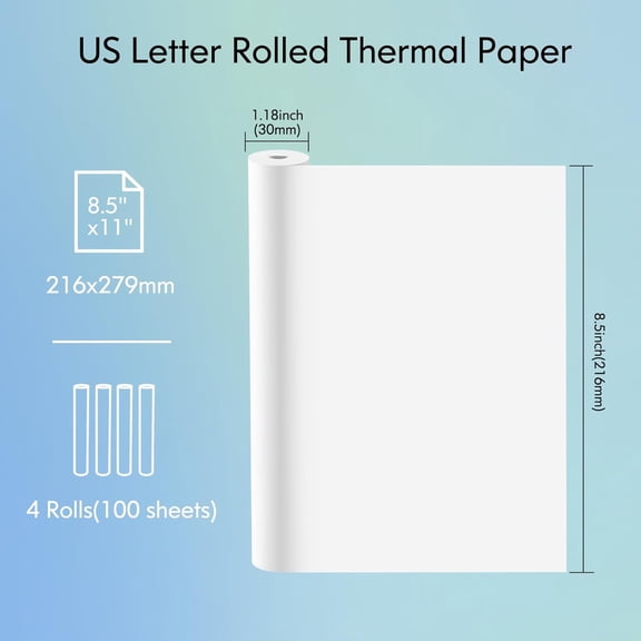PYYNA-US Letter Size Quick-Dry Thermal Printer Paper 8.5''x11'', 4 Rolls, Compatible with Gloryang & PD-A4 Portable Printer