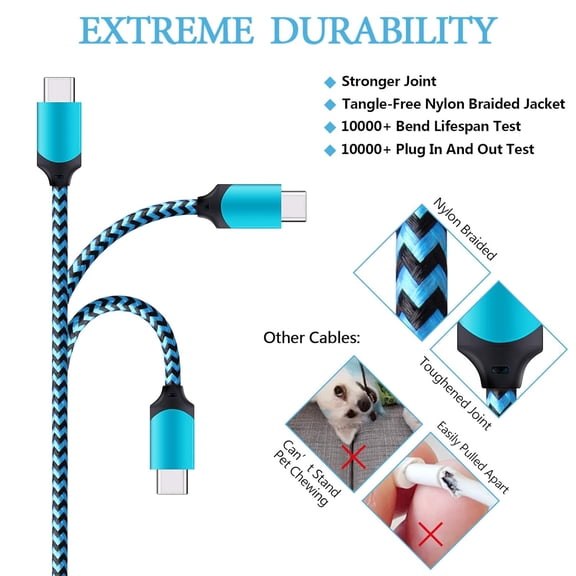 PYYNA-USB C Cable for iPhone 17e 17 Air 16e 16 15 Pro Max 15Pro, Type C Cable Fast Charging Phone Charger Braided Android Cord for Samsung Galaxy S16 S25 S24 Ultra S23 A17 Google Pixel 9a 10 USBC Wir