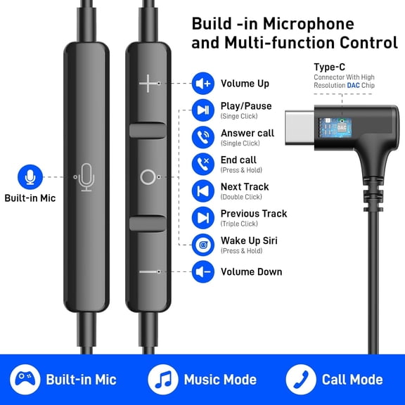 PYYNA-USB C Headphone Right Angle,Magnetic Wired Earbuds for iPhone 17 Pro Max 16 15 17e 16e,In Ear Hifi Stereo Type C Earphone with Mic for Samsung S26 Ultra S25 FE S24 S23 A17 for iPad A16 Pixel 10