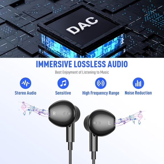 PYYNA-USB C Headphones for Samsung S26 S24+ S25 Ultra 23, Type C Earphones with Microphone Magnetic Volume Control HiFi Stereo Wired Earbuds for iPhone 17 Pro Max Air 16/Galaxy A53 S22 S21 FE Fold/Pi