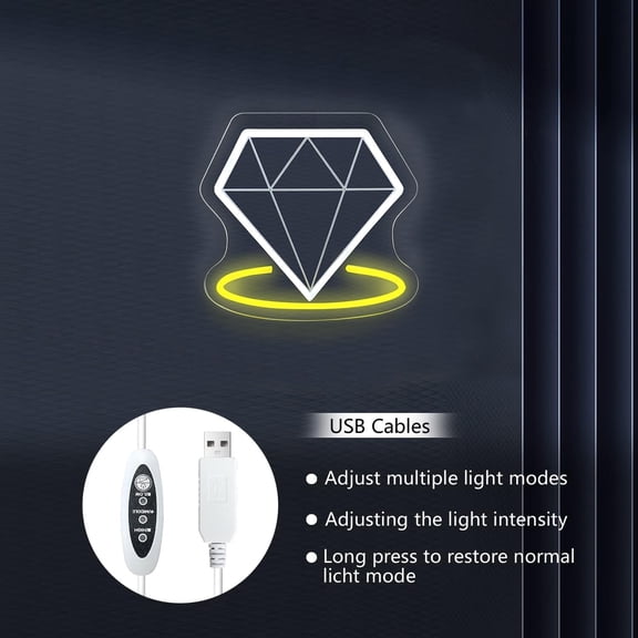 PYYNA-USB-Powered Diamond Beach Wave LED Night Light for Man Cave, Bedroom, Wedding, Living Room, Party, Bar - Adjustable Brightness Glowing Neon Sign
