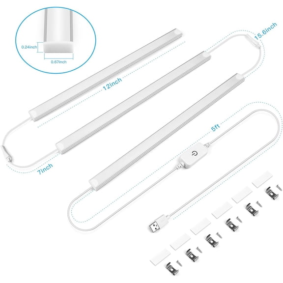 PYYNA-Under Cabinet Lights, 3-Piece 12-Inch, Dimmable, USB-Powered Parallel Linkable Cabinet Lighting, Cool White, for Wardrobe, Shoe Cabinet, and Workbench (3)
