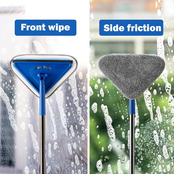 PYYNA-Wall Cleaner Mop with 63" Long Handle, 2 in 1 Window Squeegee and Wall Cleaner Mop, Ceiling Cleaning Cleaner,Car Window Squeegee with 2 Pads for Painted Walls,Glass,Shower,Outdoor High Window