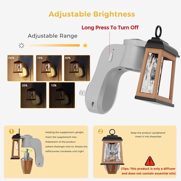 PYYNA-Wall Fragrance Plug in Night Light Compatible with Bath and Body Works Wall Plug Fragrance, 0-100LM Adjustable Brightness, 90Rotary Plug Essential Oil Diffuser for Hallway, Bathroom