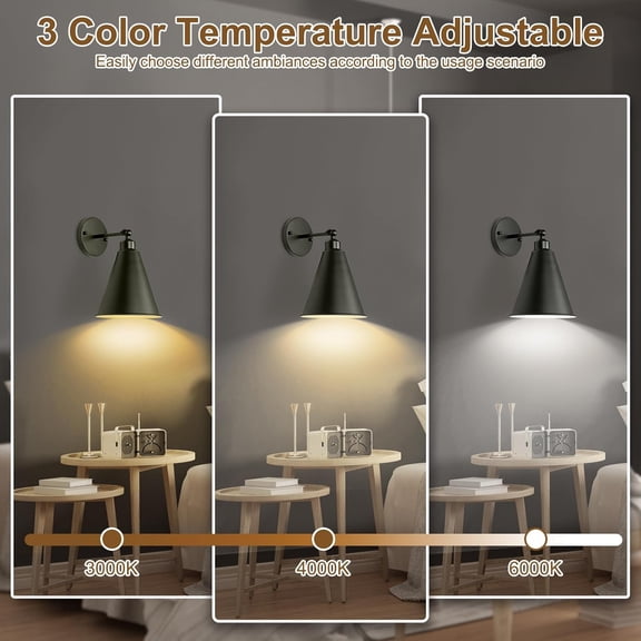 PYYNA-Wall Sconce Battery Operated, Cordless Black Wall Sconces Set of 2, Battery Powered Wall Light Fixture, 240 Degree Adjustable Antique Arm Swing Wall Lamps for Bedroom Bathroom Hallway Porch