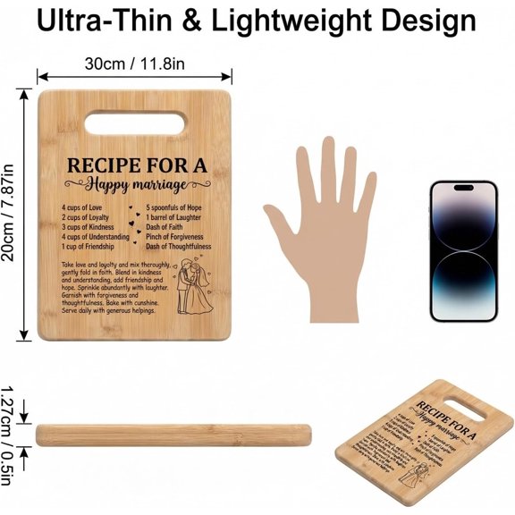 PYYNA-Wedding Bamboo Cutting Board for Couples, Bridal Shower Gifts with Printed Message, Wooden Cutting Board for Kitchen, Newlywed Gifts (12x7.7 Inch)