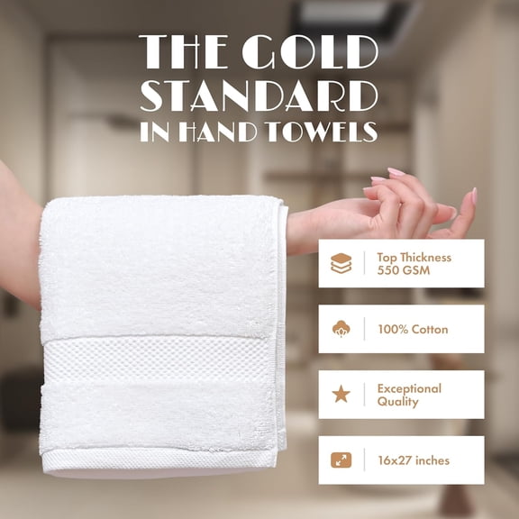 PYYNA-White Hand Towels Set for Bathroom, 6 Pack - Cotton Hand Towel Set for Gym, Kitchen and Spa, 16x27 Inches Soft Highly Absorbent Quick Dry Terry Salon Towels