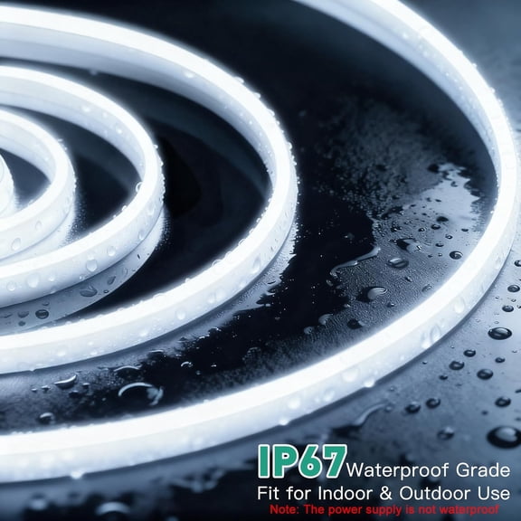 PYYNA-White Led Strip Lights, 16.4ft/5m Neon Rope Light, 12V 6000K Flex Waterproof Neon LED Strip LED Rope Light for Kitchen Bedroom Indoor Outdoor Decoration (Power Adapter not Included)