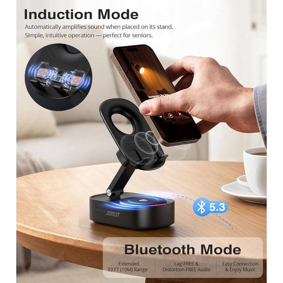 PYYNA-Wireless Induction Speaker,Cell Phone Stand with Bluetooth Speaker,Valentine's Gifts for Older Men Women Teenage Boy,Ampilifer Gadget Foldable with iPhone/Ipad,Birthday Gift for Dad Father