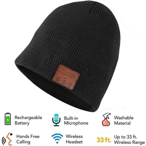 PYYNA-Wireless Music Beanie Hat with Bluetooth Headphones Earphone Winter Warm Knit Running Cap Speakers Mic for Men Women Outdoor Fitness Compatible with iPhone Android (Black)