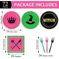 thumbnail image 1 of PYYNA-Witch Themed Party Decorations Pink and Green Plates and Napkins Princess and Witch Birthday Paper Plates Napkins Exploding Star Broom Hat Dessert Tableware for Halloween Birthday Party Supplie, 1 of 3