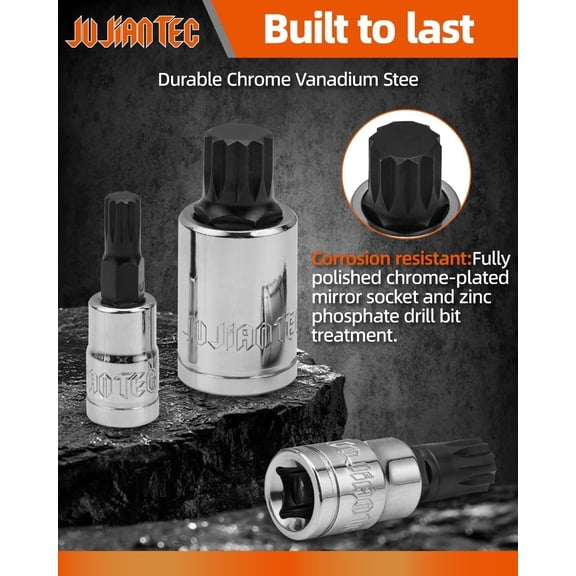 PYYNA-XZN Triple Square Spline Bit Socket Set, 10 Piece, Metric sized, M4 - M18 Set, Premium chrome vanadium Alloy Steel, with Molded Case