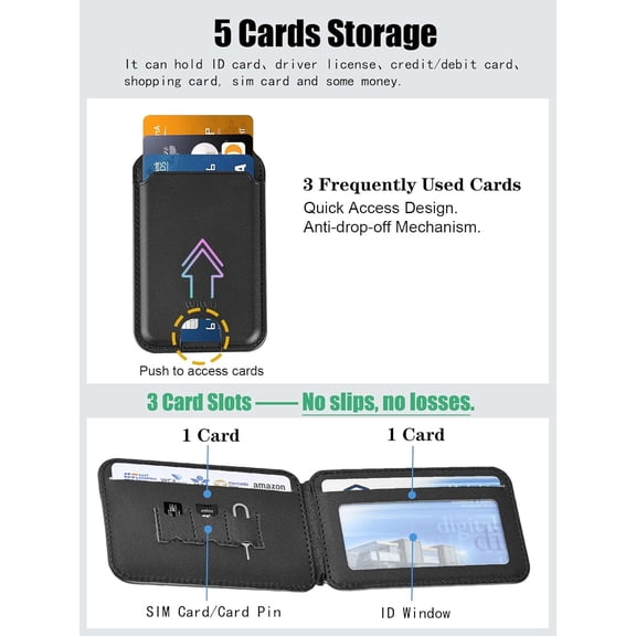 PYYNA-for MagSafe Wallet Stand,Magnetic Phone Wallet with 5 Card Holder,ID Window,RFID Blocking,Bifold,Minimalist Slim Wallets for iPhone 16 15 14 13 12 Android,Vegan Leather,Gifts for Men Women