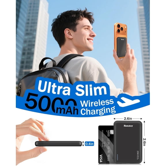 PYYNA-for Magsafe Battery Pack, 5000mAh Magnetic Power Bank with Type-C Cable 20W PD Fast Charging Wireless Portable Charger for iPhone 17/16/15/14/13/ Series