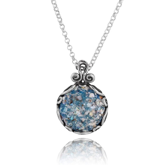 PZ Paz Creations Women's 925 Sterling Silver Roman Glass Patina Pendant - Artisan Handcrafted Natural Organic Necklace, Handmade Jewelry Gift For Her C113