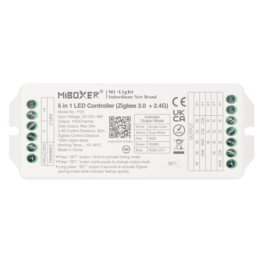 PZ5 - 5 in 1 LED Controller (Zigbee 3.0 + 2.4G) Output Max 20A