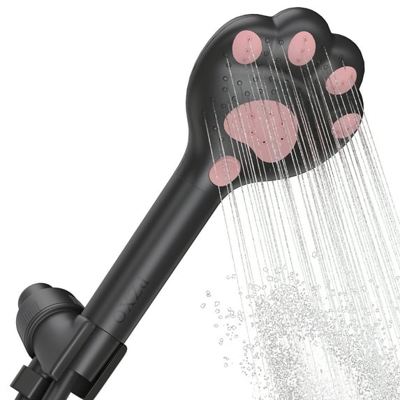 PZXO Handheld Shower Head, High Pressure Cat Paw-Shaped Showerhead with 3 Spray Settings, Cute Filtered Anti-Leak Water Flow Shower Head for Adult, Kids, Pet Bath, with 2 Filters, Black