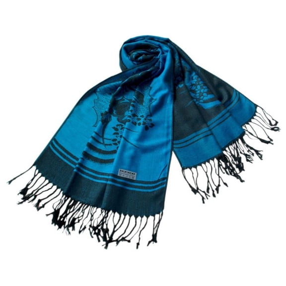 Pa-615-1 Blue BaseFlower Patterns Elegant super Soft Woven Tassel Ends Pashmina/Shawl/Scarve