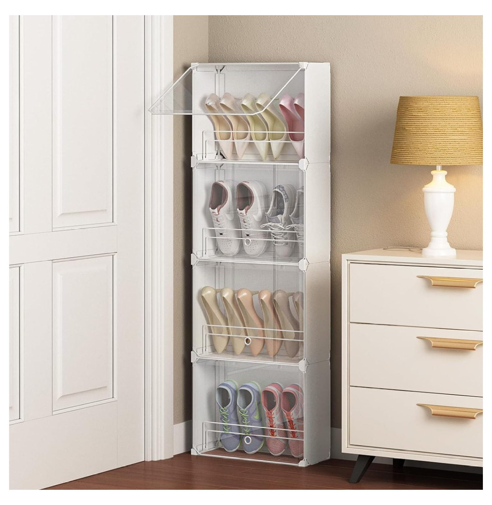 PaFagwy 4-Tier Slim Shoe Rack Organizer,Thin Shoe Storage for Closet ...