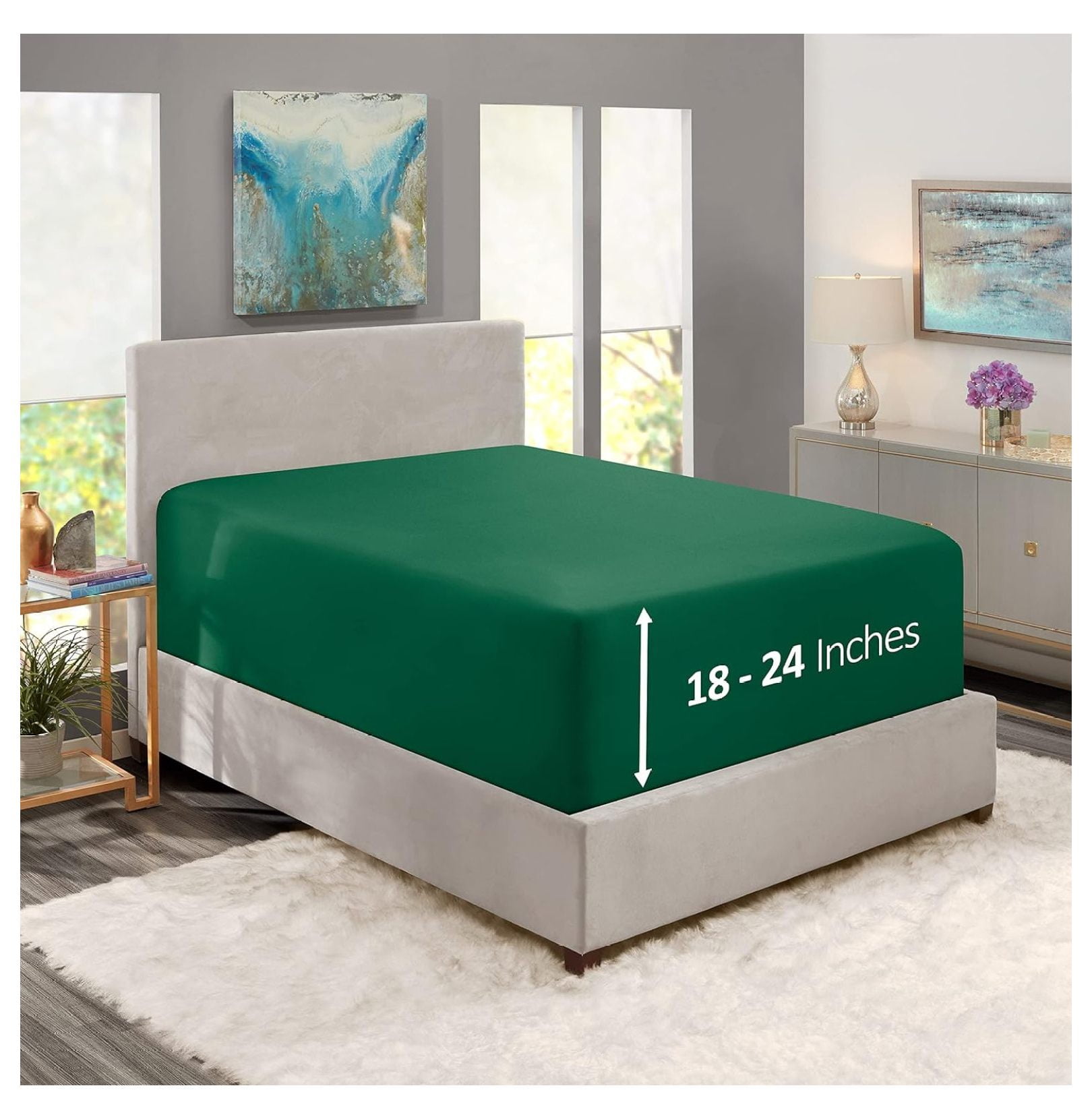 PaFagwy Dark Green California King Fitted Sheet, Extra Deep Pocket Cal