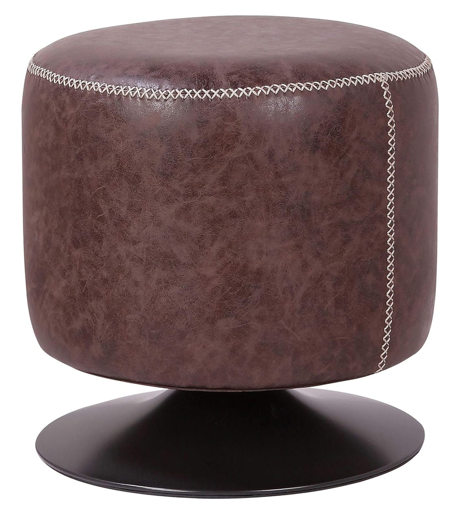 Gaia Vintage Coffee Brown Round PU Leather Ottoman